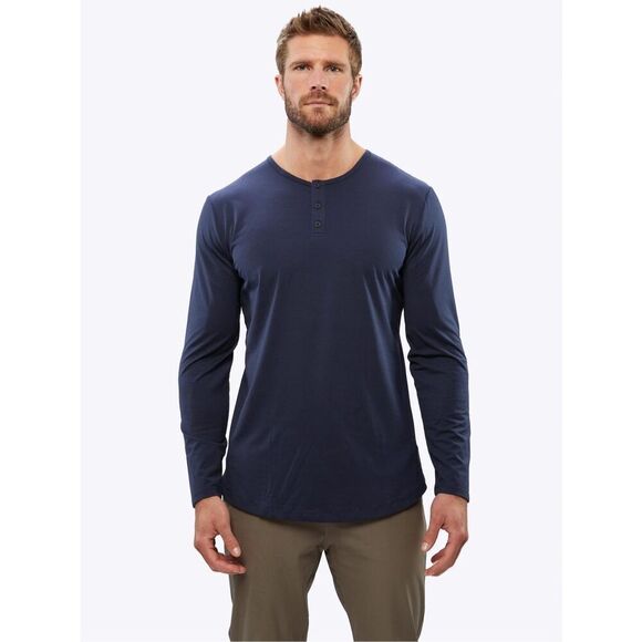 ✨Cuts AO Long Sleeve Navy Sz XL Henley Curve-Hem✨ - Picture 1 of 11